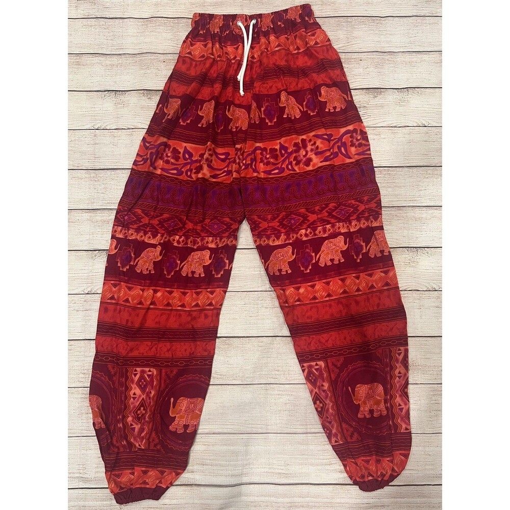 Elephant Pants Red Thai Harem Unisex Elastic Waist Yoga Exercise India Boho XS/S